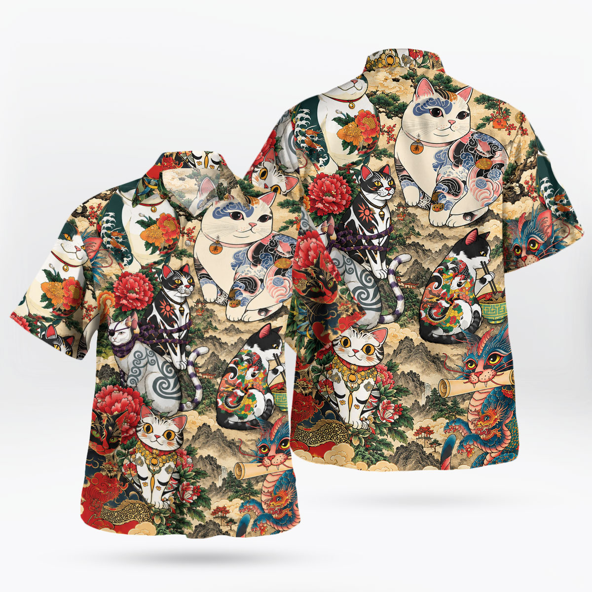Japanese Lucky Cat Dragon Hawaiian Shirt 5 Japanese Lucky Cat Dragon Hawaiian Shirt 2