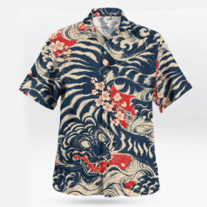 Japanese Tiger Wave Cherry Blossom Hawaiian Shirt
