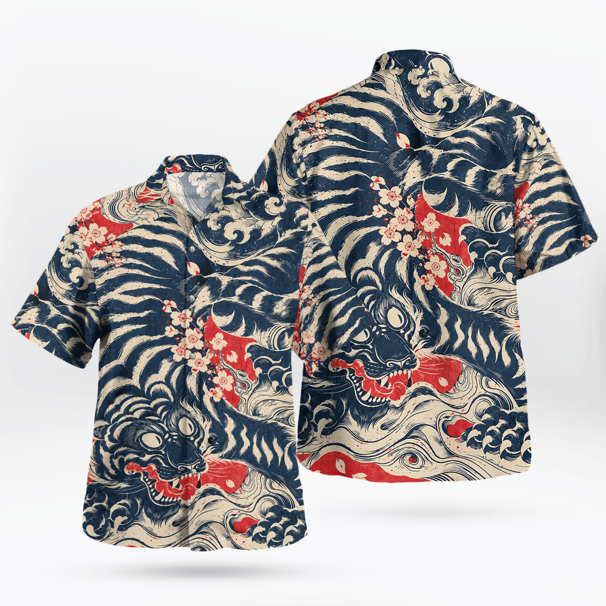 Japanese Tiger Wave Cherry Blossom Hawaiian Shirt 7 Japanese Tiger Wave Cherry Blossom Hawaiian Shirt 3