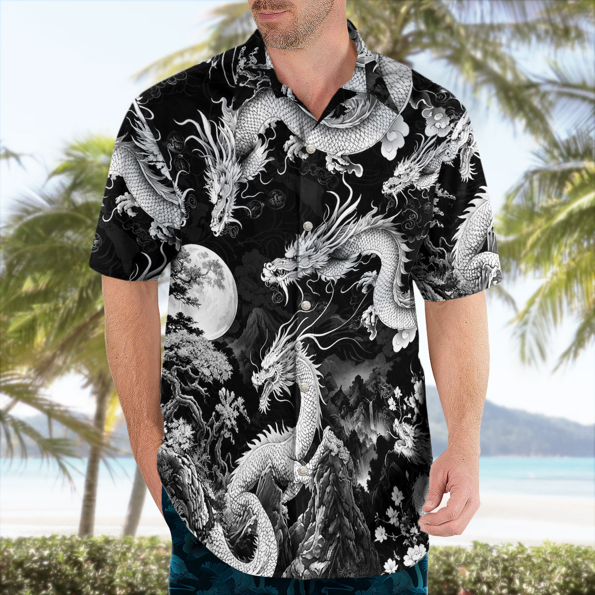 Japanese White Dragon Moon Hawaiian Shirt 7 Japanese White Dragon Moon Hawaiian Shirt 3