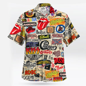 70s 80s Classic Rock Band Collage Hawaiian Shirt