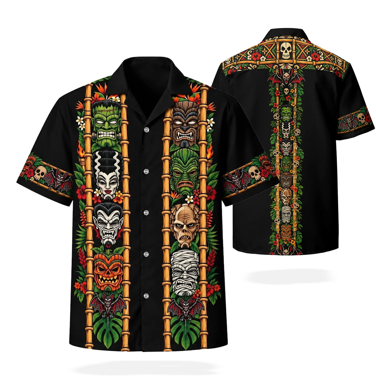 Classic Horror Monsters Halloween Tiki Hawaiian Shirt 5 Classic Horror Monsters Halloween Tiki Hawaiian Shirt av 2