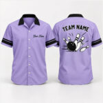 Custom Purple Bowling Team Name Hawaiian Shirt