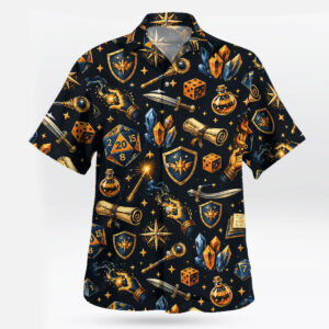 DND Fantasy RPG Dice and Magic Black Hawaiian Shirt