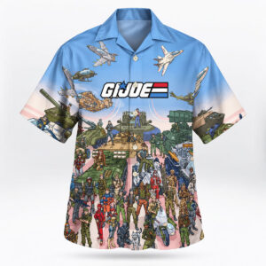 GI Joe Characters and Military Vehicles Blue Hawaiian Shirt