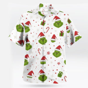 Grinch Christmas Candy Cane White Hawaiian Shirt
