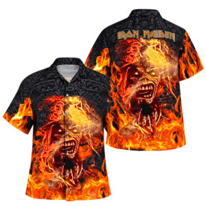 Iron Maiden Flaming Eddie Black Hawaiian Shirt