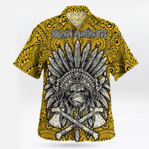 Iron Maiden Run to the Hills Tribal Yellow Hawaiian Shirt