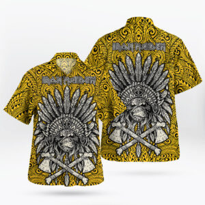 Iron Maiden Run to the Hills Tribal Yellow Hawaiian Shirt 3