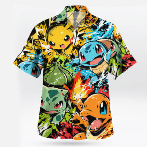 Pokémon Pikachu Kanto Starters Graffiti Hawaiian Shirt