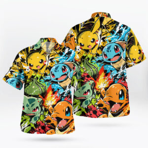 Pokemon Pikachu Kanto Starters Graffiti Hawaiian Shirt 3