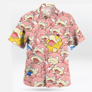 Pokemon Slowpoke and Psyduck Funny Pink Hawaiian Shirt