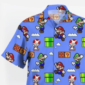 Super Mario Bros Mario Luigi and Toad Blue Hawaiian Shirt 3